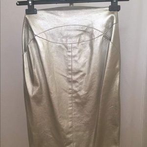 Chanel Lambskin silver leather skirt